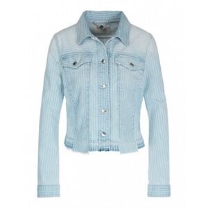 MARC CAIN STRIPED DENIM JACKET WITH FRINGED HEM WOMENS SIZE  6 (N3)